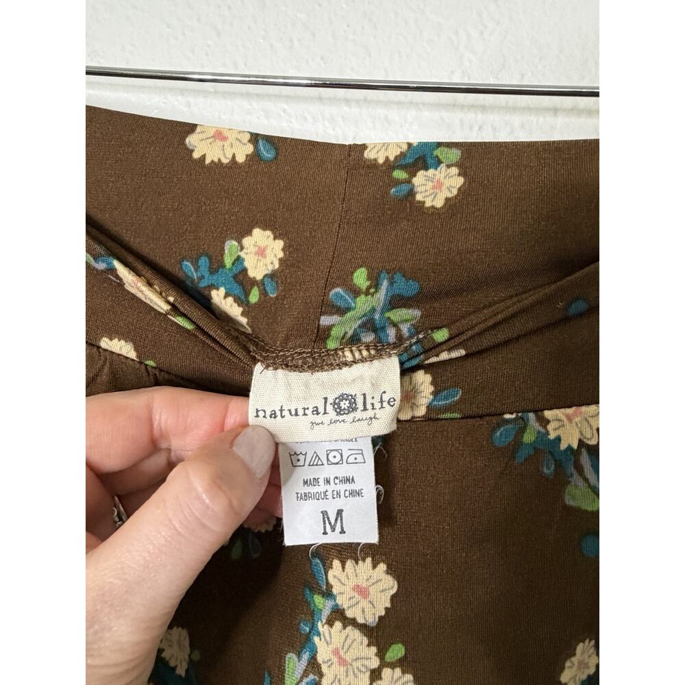 Natural Life Olive Brown Floral Wide Leg Pants Size Medium Boho Chic, 70s Retro - Picture 4 of 5